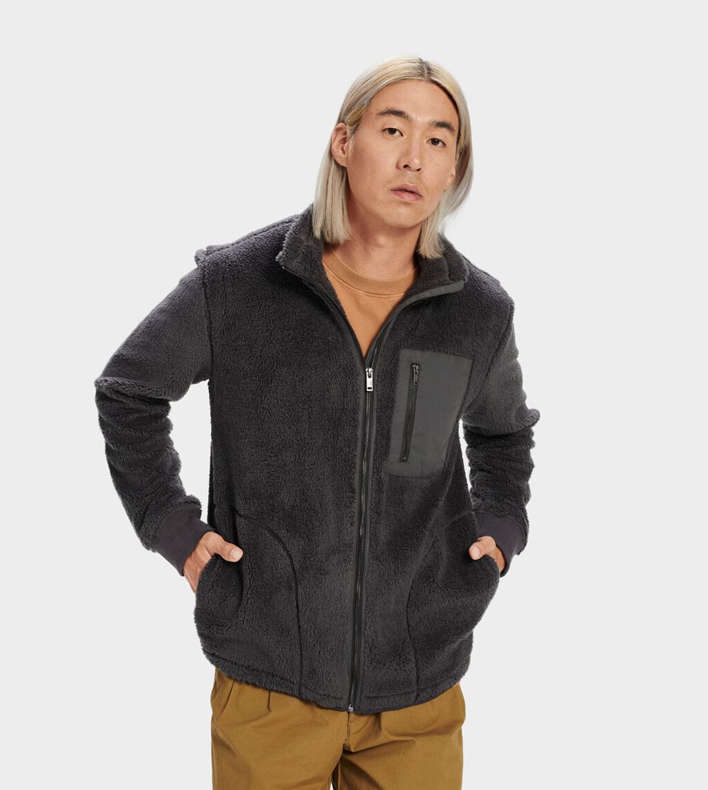 Ugg Jacket Mens - Ugg Lucas Sherpa Zip-Up Grey - 320NLUKBM